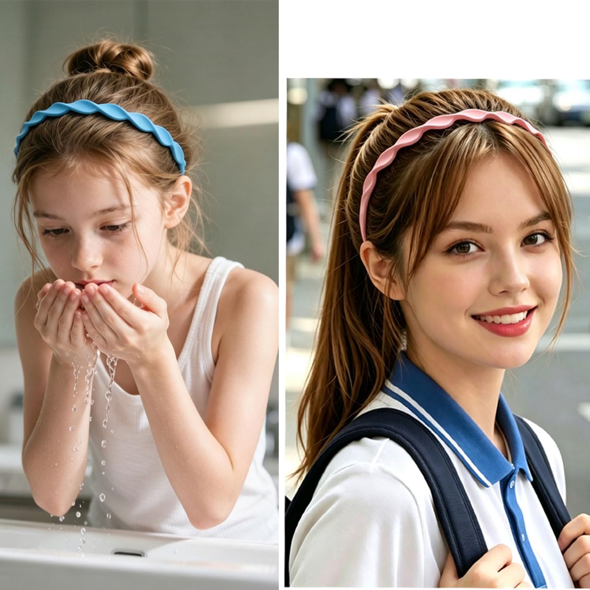 Wavy Plastic Headbands for Girls & Women - 6pcs Non-Slip Scalloped Design | Matte Flexible Hair Accessories