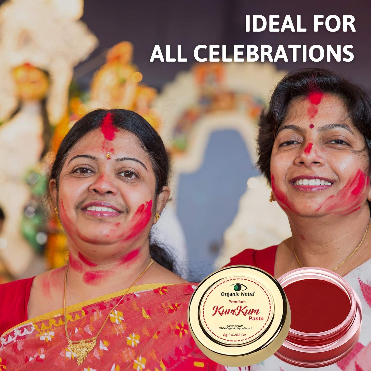 Organic Netra Sindoor/Kumkum Paste Waterproof Long lasting, Smudge Proof Sindoor Pure and Natural Deep Red Colour, Natural and Organic Ingredients, 8gm Each (Maroon & Red)