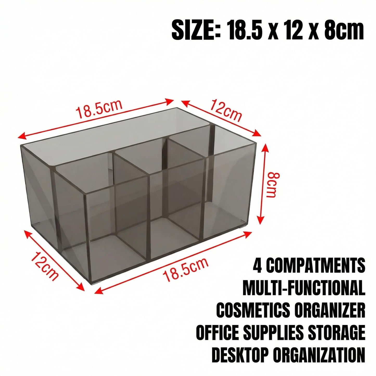 Makeup Brush Holder with Four Compartments, Versatile Desktop Storage Organizer for Makeup Eyeliners and Office Supplies, Easy Access Neat Desks GREY