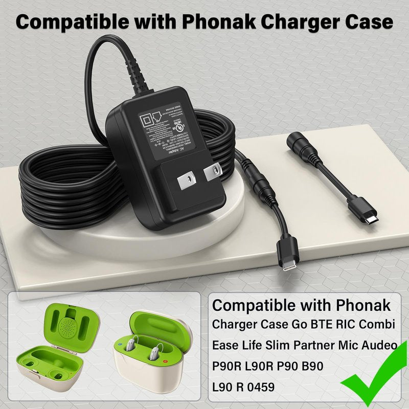 HIENADTOR 5V Hearing Aids Charger Compatible with Phonak Case Go Power Cord AC Adapter for Phonak Hearing Aid Dock Case BTE RIC Combi Ease Life Slim PartnerMic Audeo P90R L90R P90 B90 L90 R 0459