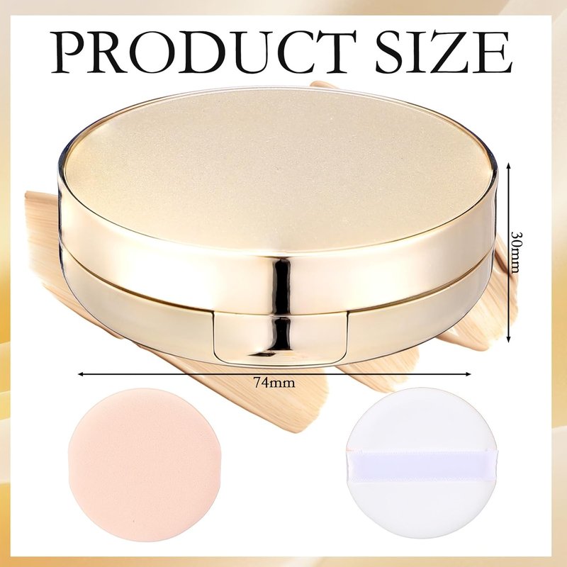 Gold Empty Cushion Foundation Makeup Sponge Holder - 7 Pcs Portable Makeup Container with Extra Sponges & Mirror