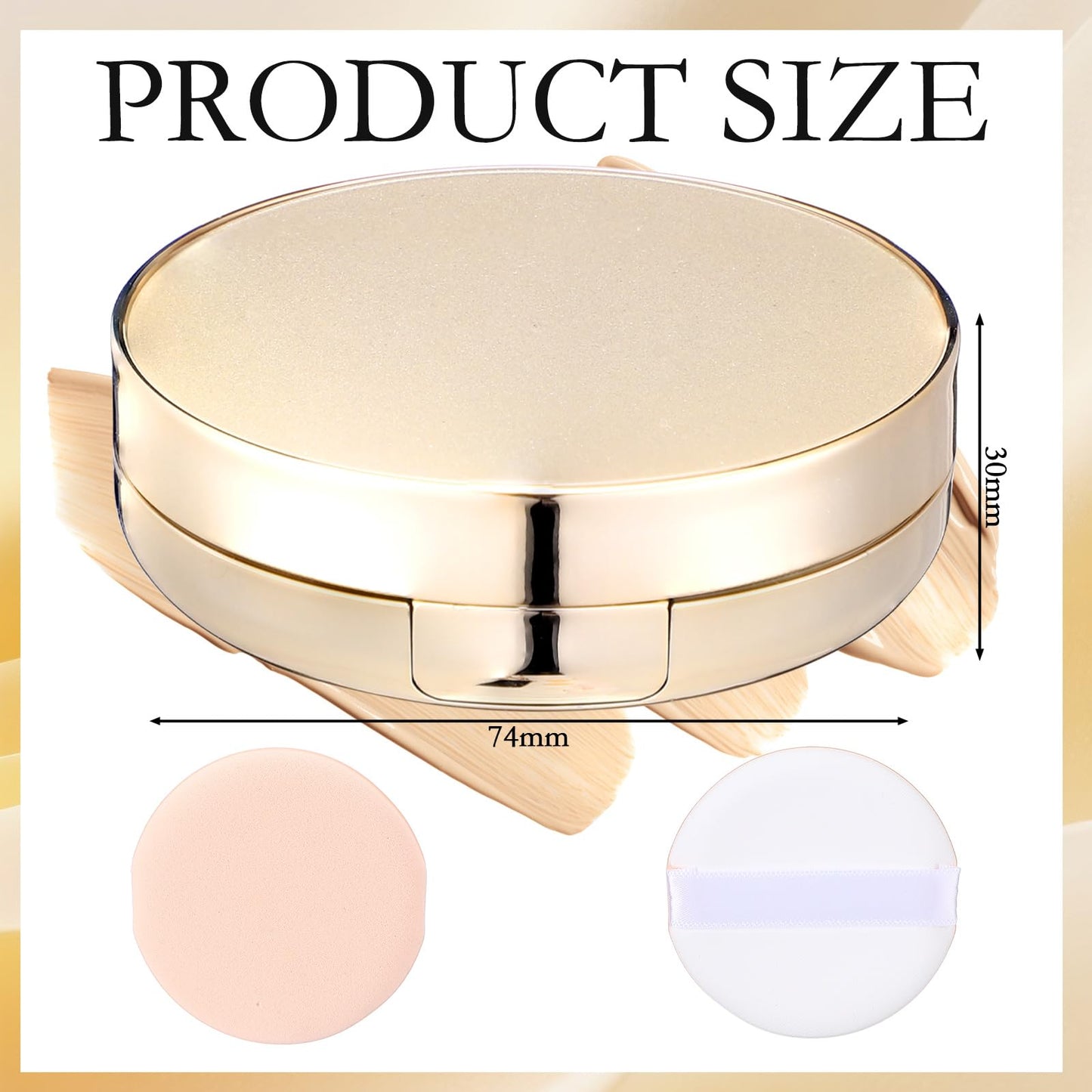 Patelai 7 Pcs 0.5oz Gold Empty Cushion Foundation Makeup Sponge Holder with Sponge Puff and Mirror, Portable Make-up Powder Puff Container with Extra Sponges, Refillable Foundation Bb Cream Box