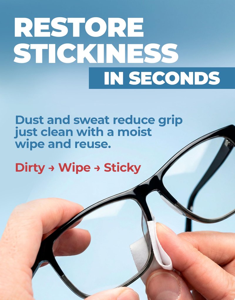 Anti-Slip Nose Pads for Glasses, Dual-Grip Design with 3M Frame Adhesive and Silicone Nose Grip, Ultra-Thin 0.03" Stick-On Eyeglass Pads, Clear