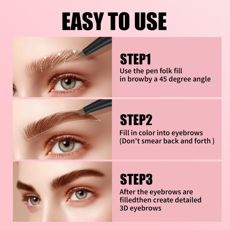 3D Waterproof Microblading Eyebrow Pen - Long-Lasting Natural Hair | 4 Fork Tip, Black Brown
