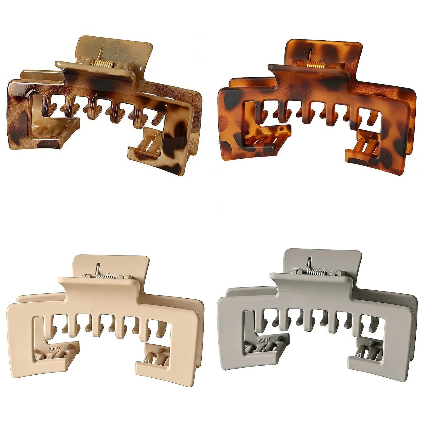 Hat-Friendly Claw Clips for Baseball Caps - Large Tortoise Shell Adjustable Non-Slip Hair Clips | 4-Pack Leopard, 10CM