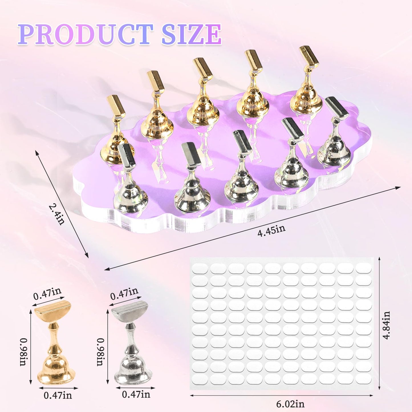 ANGNYA Nail Stand for Press on Nails Display, Magnetic Press on Nail Stand with 200 PCS Reusable Adhesive Tapes, Nail Tips Practice Painting Holder for DIY Nail Art Tools