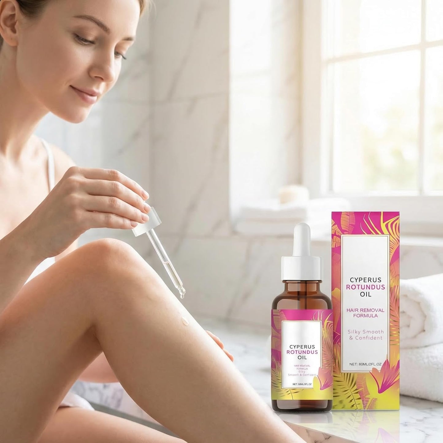 Natural Hair Removal Oil - Cyperus Rotundus Inhibitor for Slower Body Hair Growth | 60ml, All Skin Types