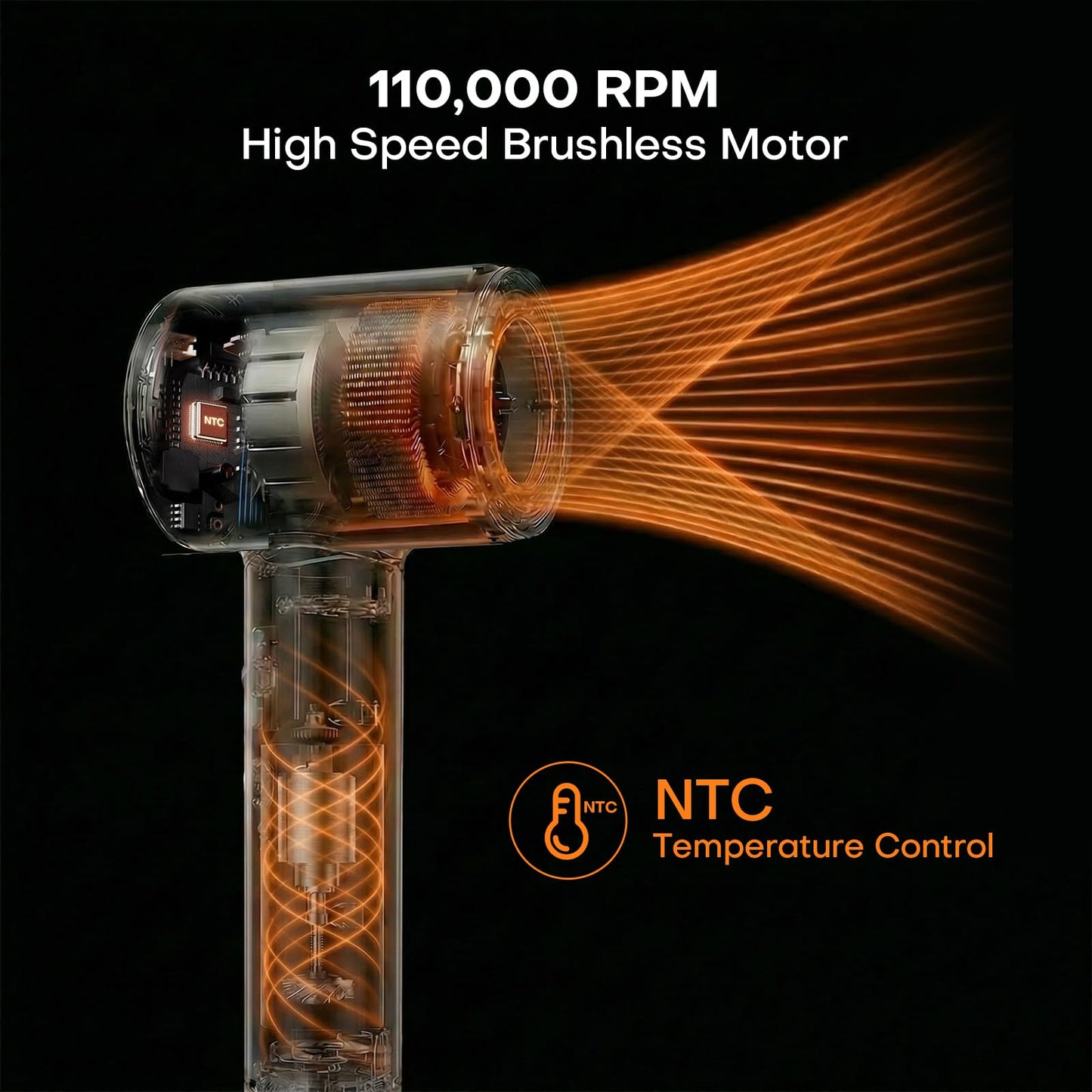 High Speed Hair Dryer, Ultra-Fast Drying, Ionic Blow Dryer with 110,000RPM Brushless Motor, Billion Plasma Ions Best in Frizz Control, Low Noise and Smart LCD Display for All Hair Types