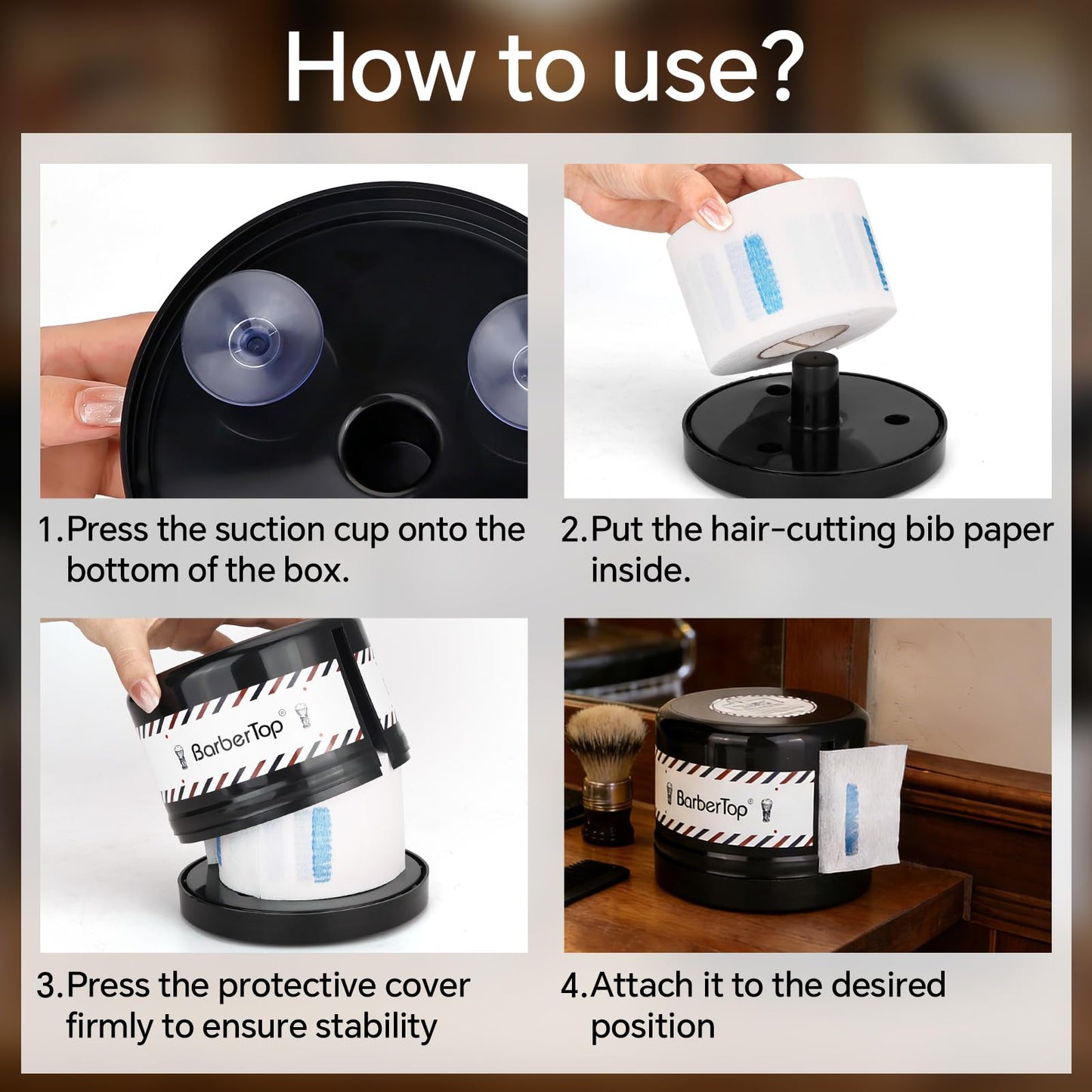 Neck Strip Dispenser + Barber Neck Strips, Wall-mountable Barber Strip Dispenser with Suction Cups, Suitable for Barbershops, Salons, and Home Use, Barber Tape Dispenser with Non-Marking, Non-Slip