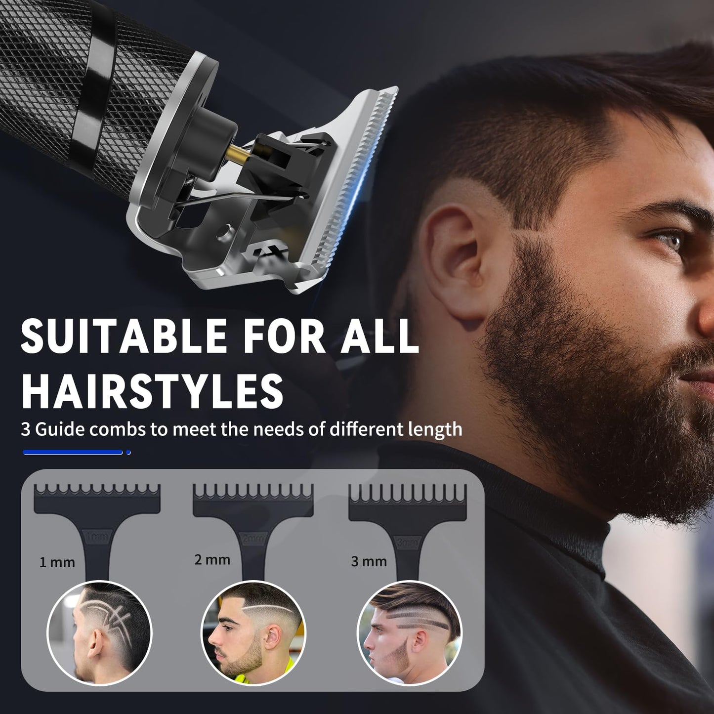Ufree Hair Trimmer for Men, Beard Trimmer for Men Electric Razor Shavers Cordless Hair Clippers for Men, Zero Gapped T Blade Liners Grooming Hair Cutting Kit, Valentines Day Gifts for Men(Silver)