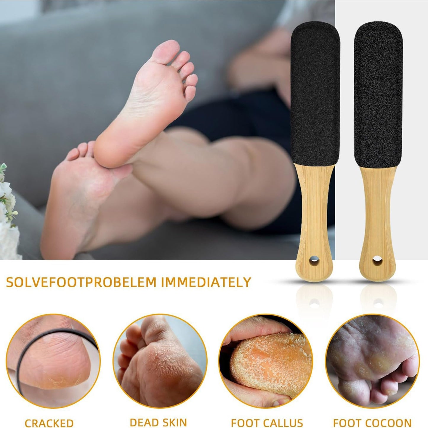 Double Sided Foot File - Pedicure Feet Scrubber with Handle for Callus,Hard Dead Skin, Callus Remover for Home, Foot Filer for Use in Shower