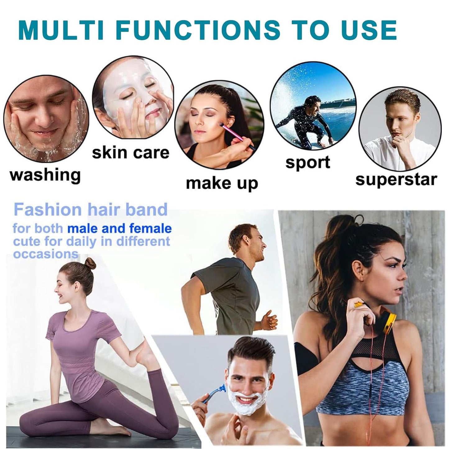 Adjustable Metal Headbands for Men & Women - Non-Slip Zigzag Design | 3 Pack Black Sports Hairbands for Running & Workouts