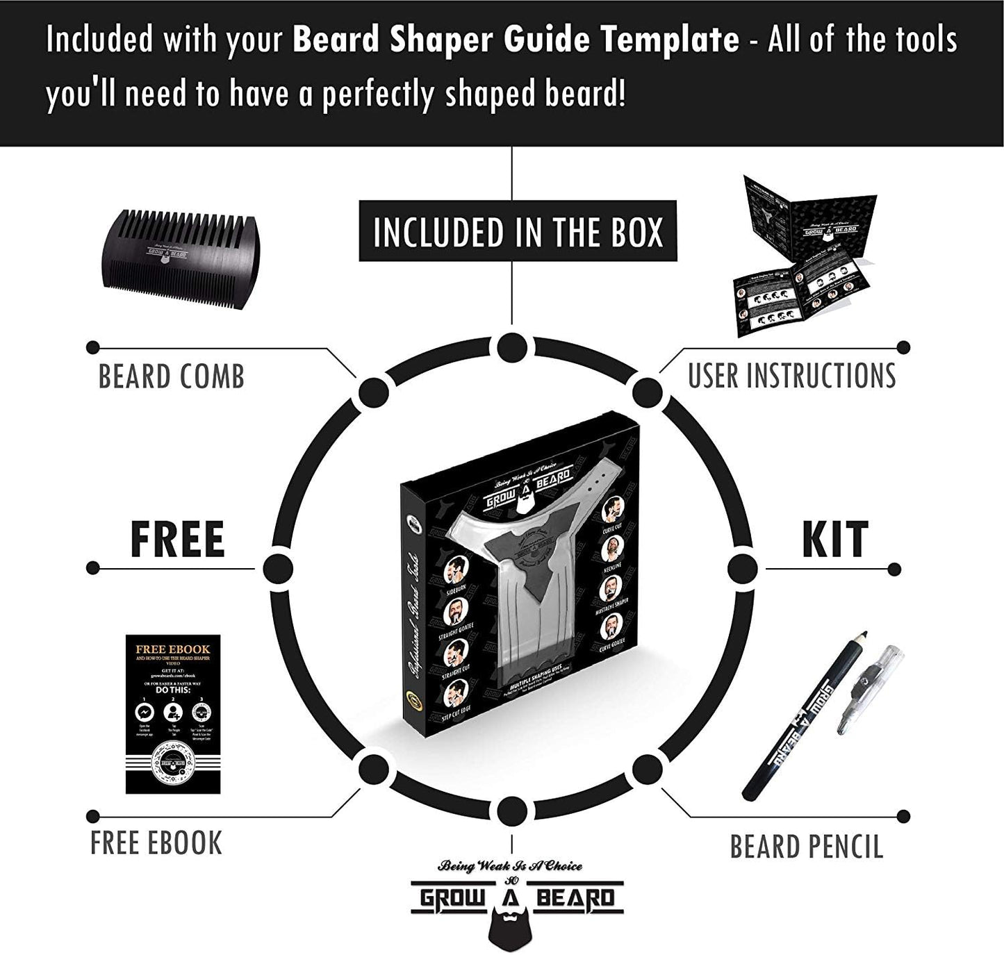 Beard Shaper & Barber Pencil, Beard Lineup Tool, Great Beard Guide Shaping Tool for Men, Beard Lineup Guide Template Thats Perfect for Styling and Edging, With Beard Comb
