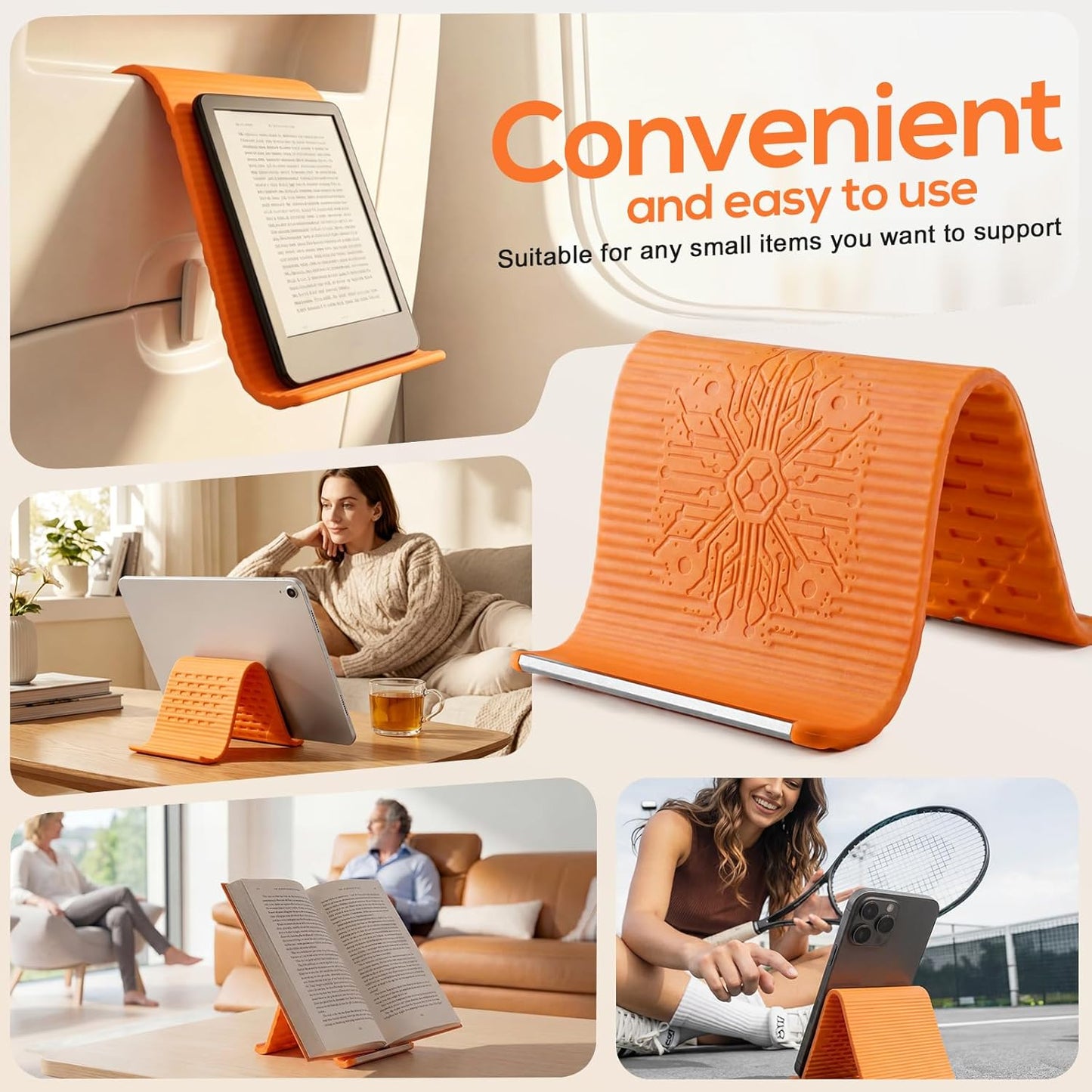 Adjustable Silicone Phone Stand - Anti-Slip Foldable Holder for Tablets & Laptops | Orange