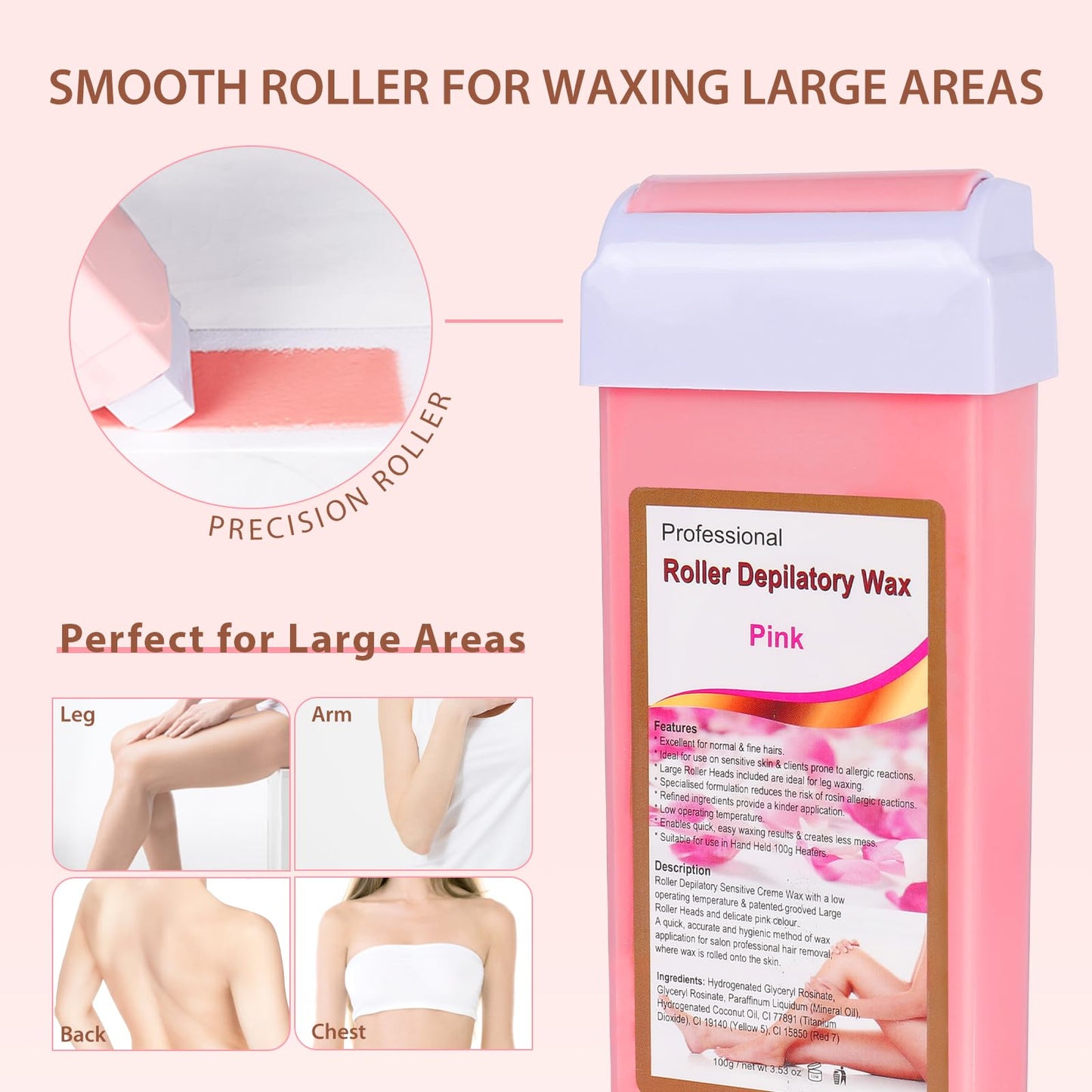 Roll on Wax Refill Kit: 3 Honey Wax Roller Refill & 10 Cleaning Wipes for Hair Removal - Depilatory Cartridge for Body Leg Arm (100g/3.53oz, 3 Pack)