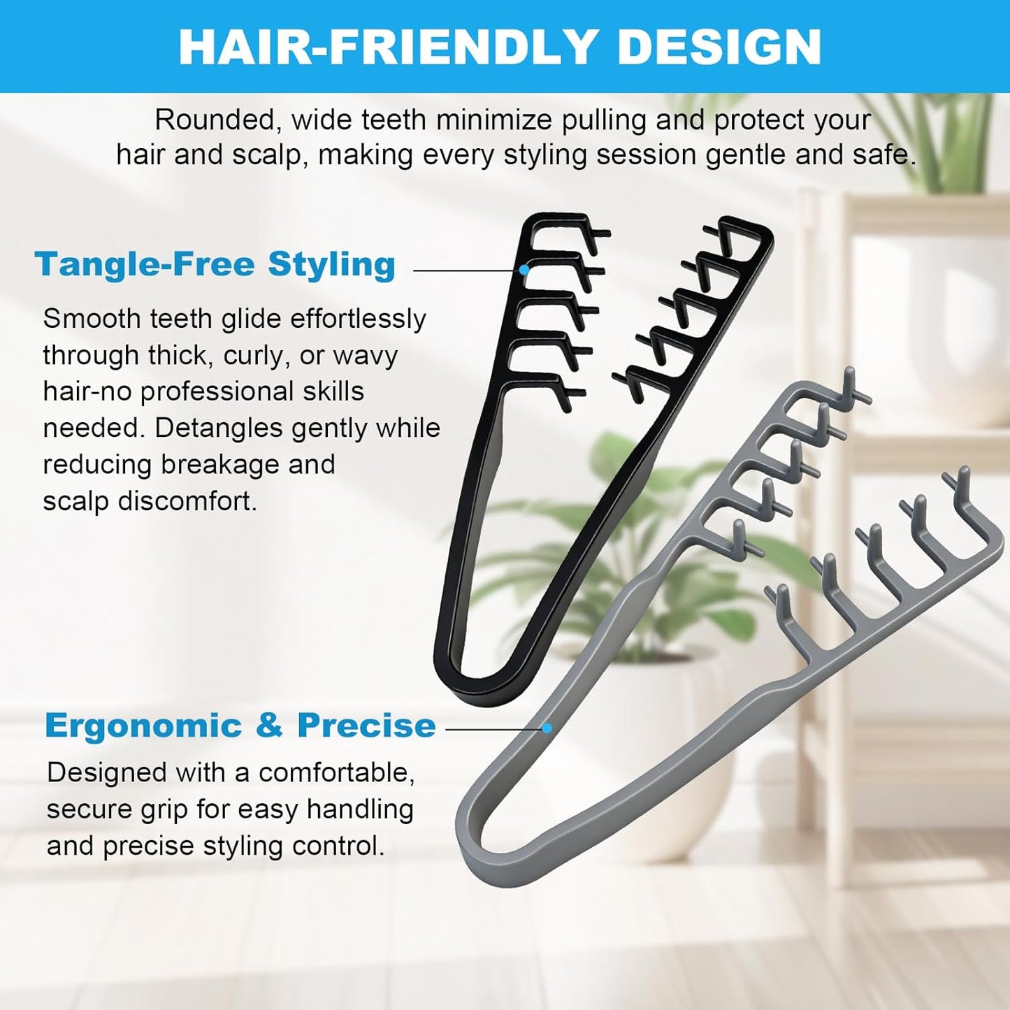 Volumizing Texture Comb Set - Wide-Toothed Hair Combs for Maximum Lift | Dual-Purpose ABS Plastic Tool (Grey & Black)