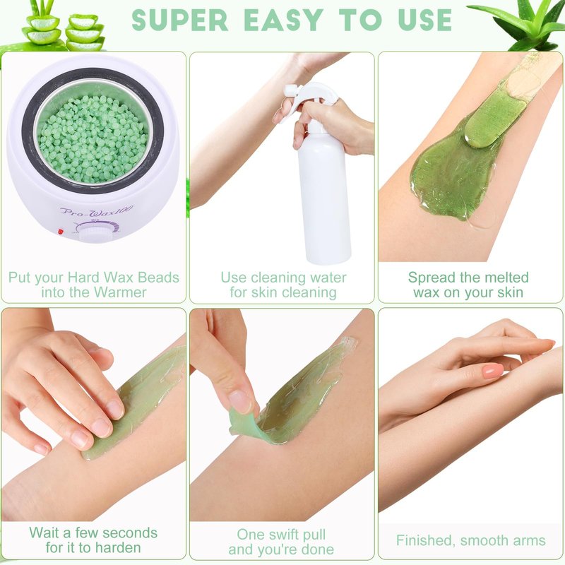 PURPLESKY Waxing Beads for Hair Removal - 1lb Hard Aloe-Scented Beads for Bikini, Leg, Chest, Back, Face with 10 Wax Sticks