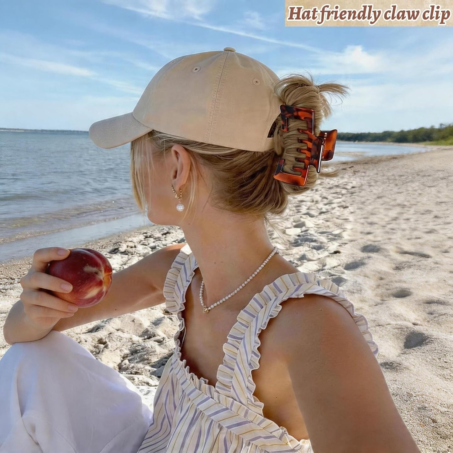 Hat-Friendly Claw Clips - 4 Pack Tortoise Shell Hair Clips for Baseball Caps | Strong Hold for Thick & Thin Hair