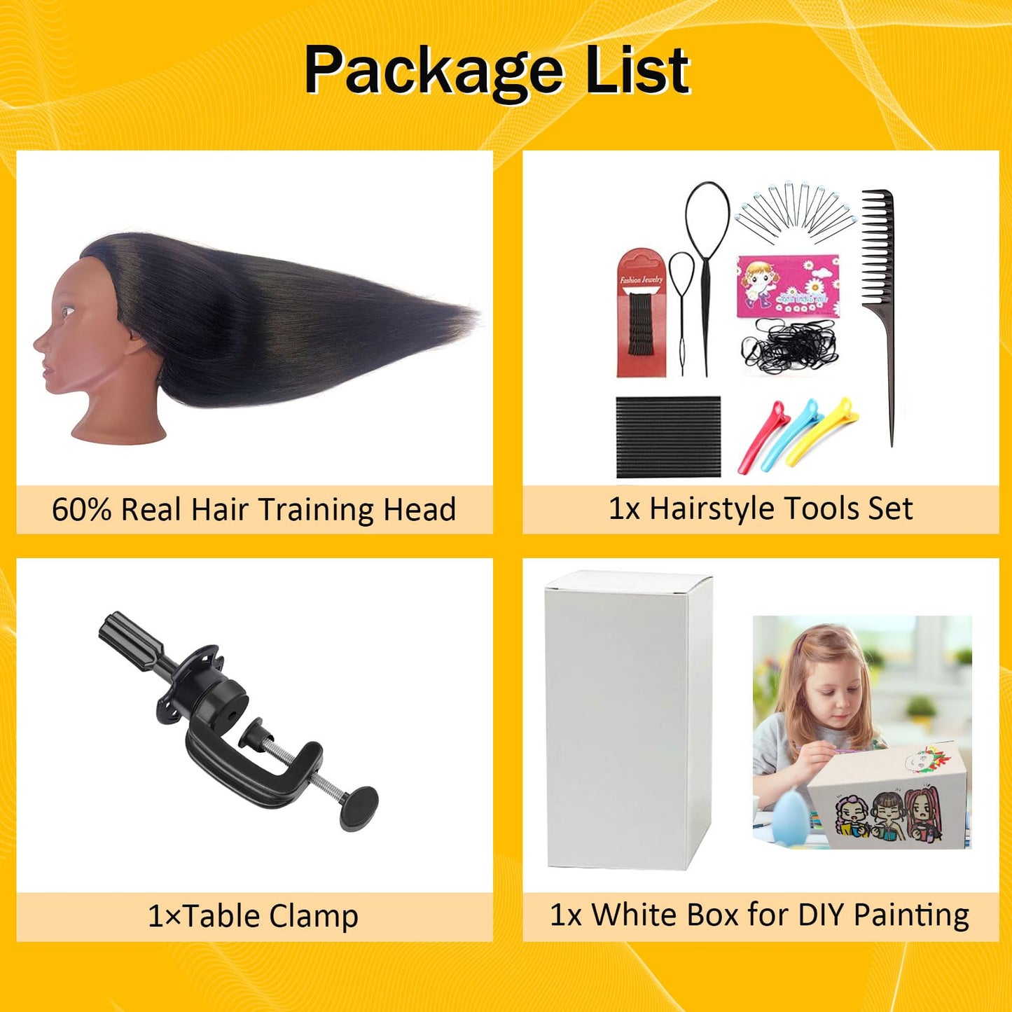 Mannequin Head Human Hair for Cosmetology, Manikin Head with 80% Real Hair for Styling Doll Head Braiding Practice Black Mannequin Heads Hairdresser Hairstylist Girls with Free Clamp Holder