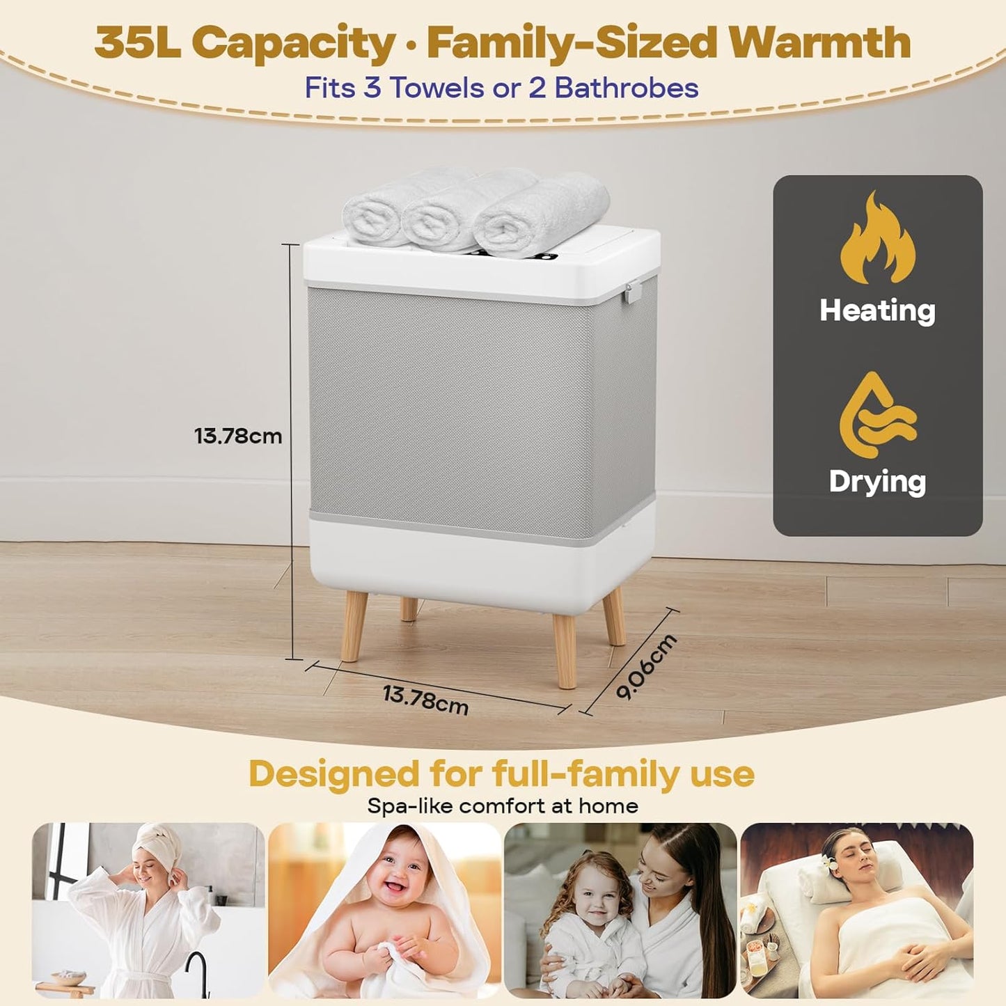 Towel Warmer - 35L Family-Sized Foldable Design with Window | Dual Safety Shut-Off & 12 Aroma Discs