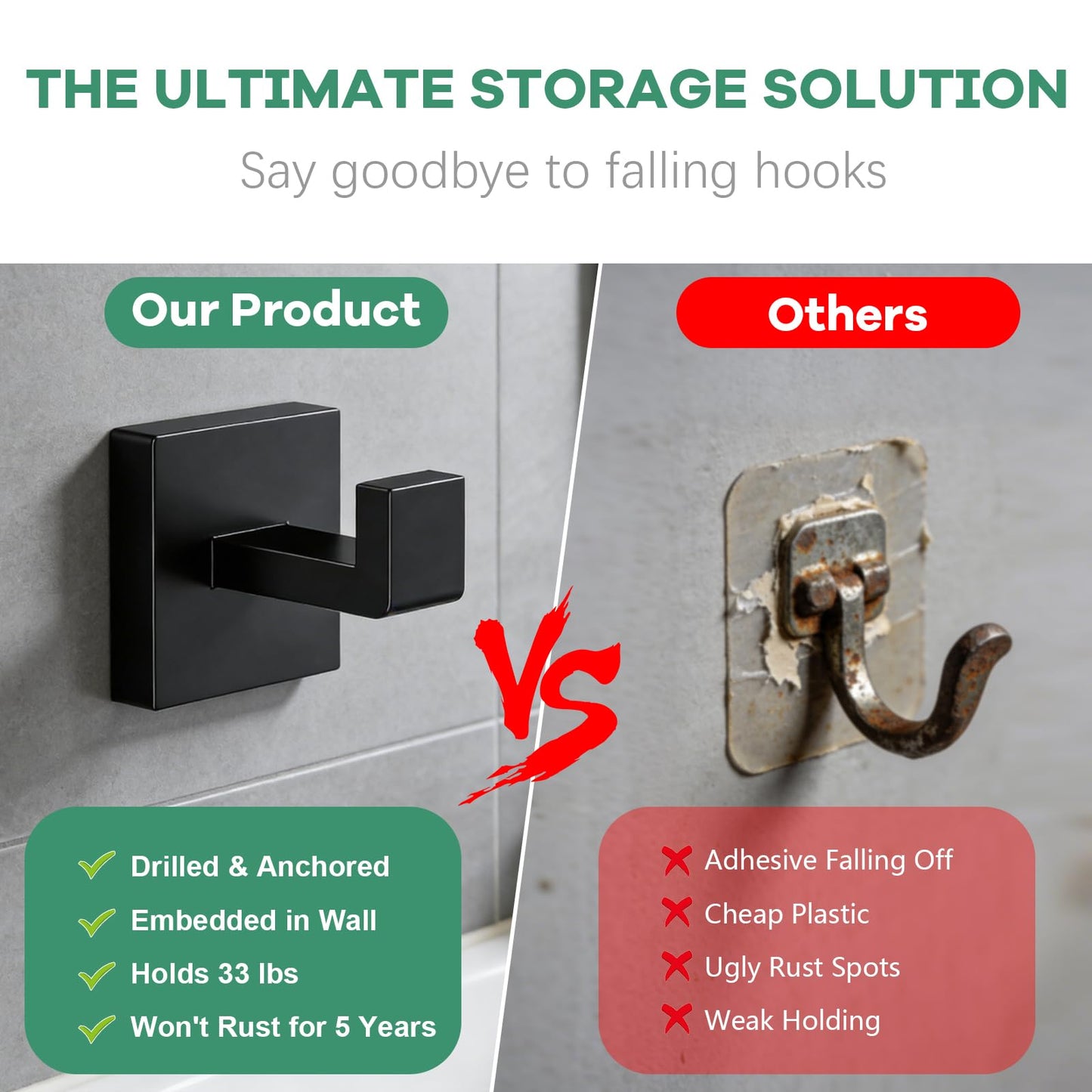 Linhutrunk Black Towel Hooks for Bathrooms, 2 Pack SUS304 Stainless Steel Rustproof Wall Mounted Bathroom Hooks, Heavy Duty Robe Hook Modern Toalleros para Baños Modernos for Towels, Coats & Kitchen