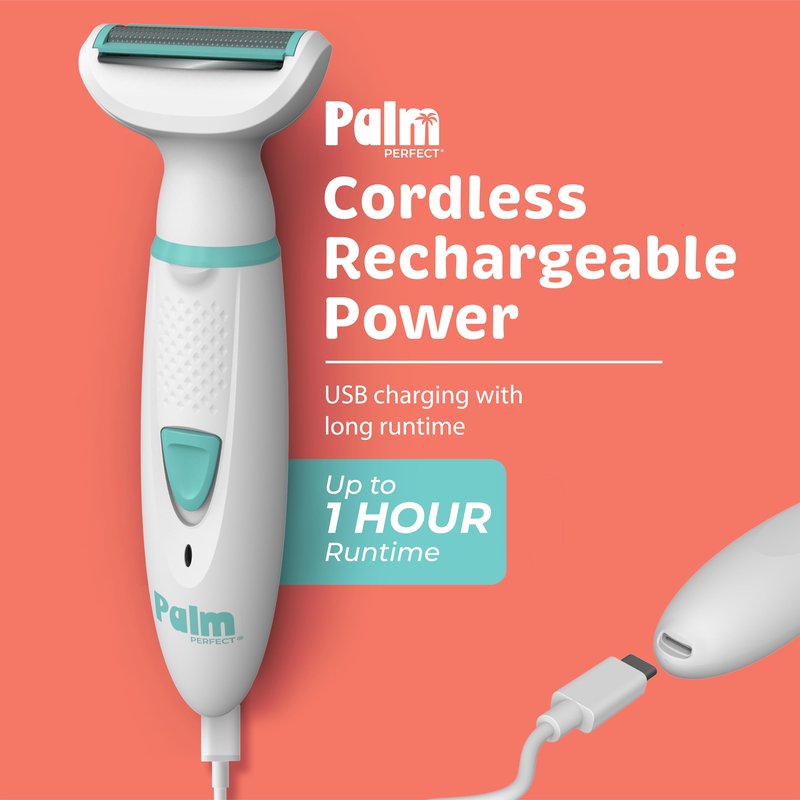 PalmPerfect Rechargeable Shaver for Women – Waterproof Electric Razor with Built-in LED Light – Includes Space-Saving Shower Wall Mount and USB Charging Cable – Safe for All Body Parts