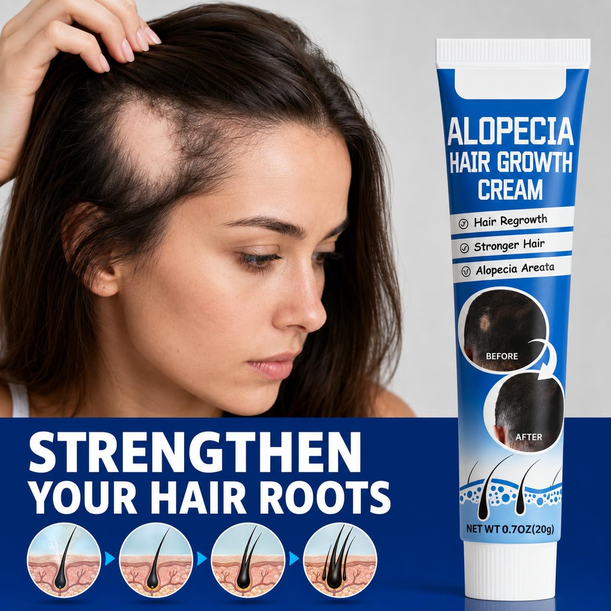 Alopecia Hair Growth Cream with Biotin & Rosemary Oil | Anti Hair Loss Treatment for Thicker Fuller Hair, Scalp Nourishing Butter for Thinning Hair, Intensive Hair Densifying Essence for Men & Women