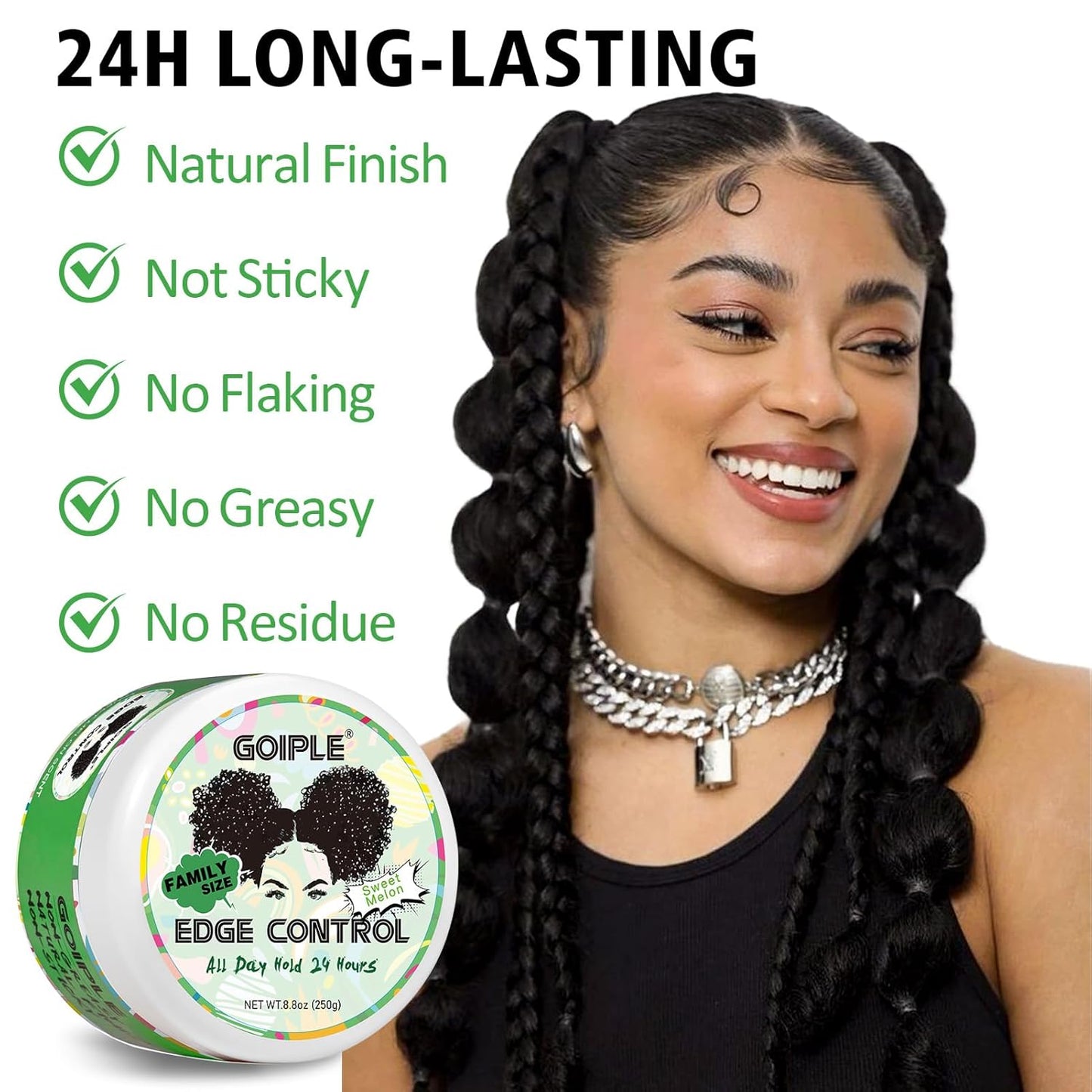 Edge Control Wax for Women - Strong Hold Non-Greasy Smoother Gel | 8.8 OZ Sweet Melon