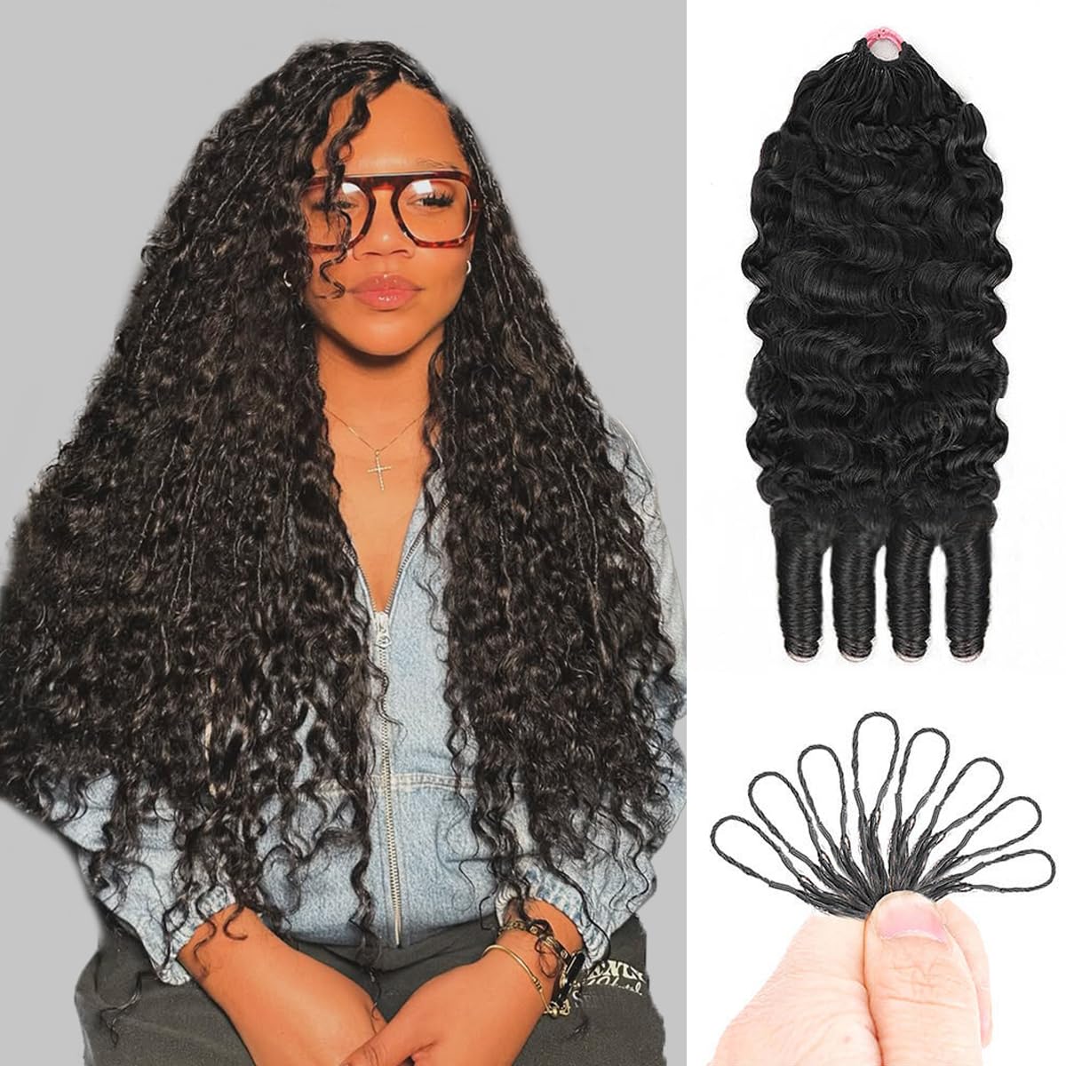 Burmese Curly Crochet Hair - 120g Knotless Pre-Separated Bundles | 16-Inch Natural Black for Black Women