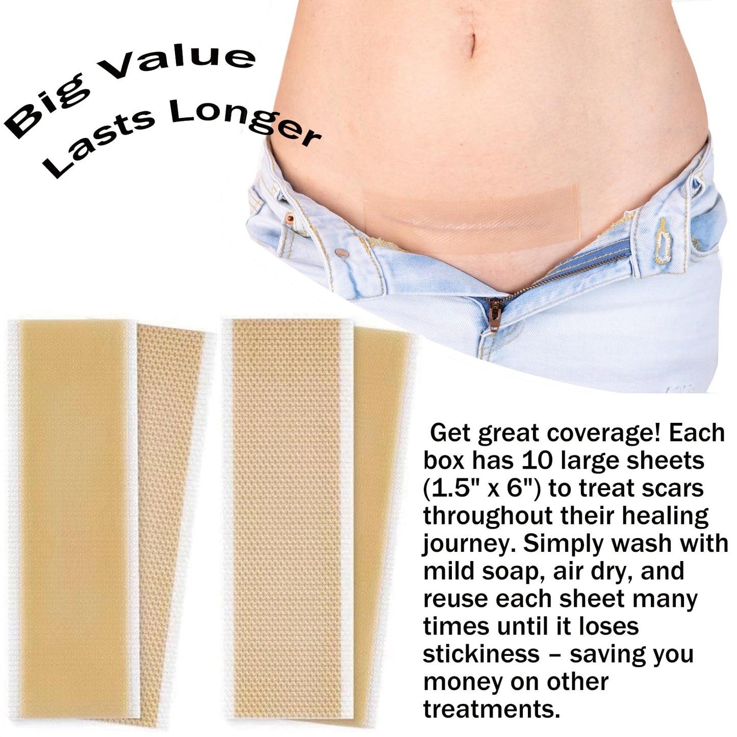 Silicone Scar Sheets(10 Pack),LXIANGN Medical Grade Silicone Strips (1.5" x 6") Professional Scar Removal Sheets Surgical Skin Care