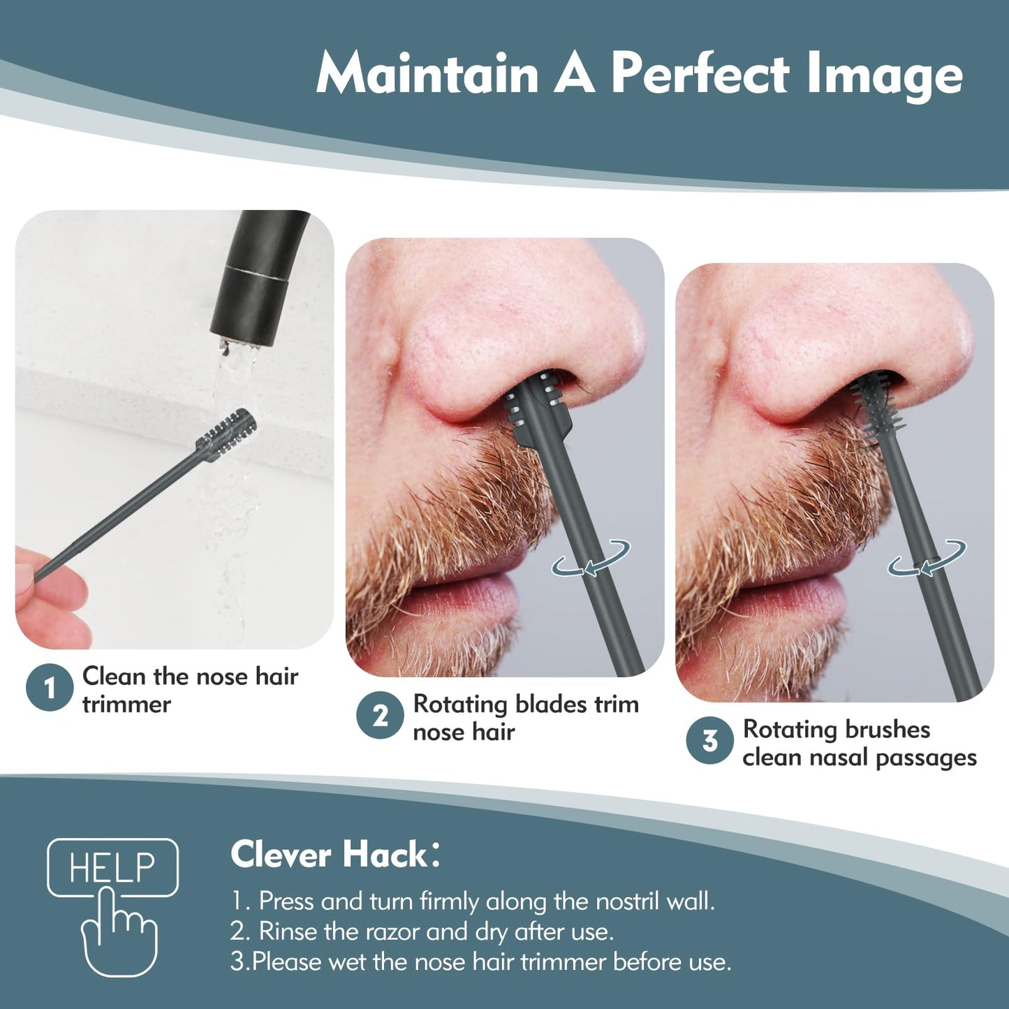 MIVZO 5PCS 2-in-1 Nasal Hair Cutter, Double-Sided Nose Hair Trimmer Upgrade, Manual Nose Trimmer Portable with Soft Cleaning Brush for Women and Men (Gray)