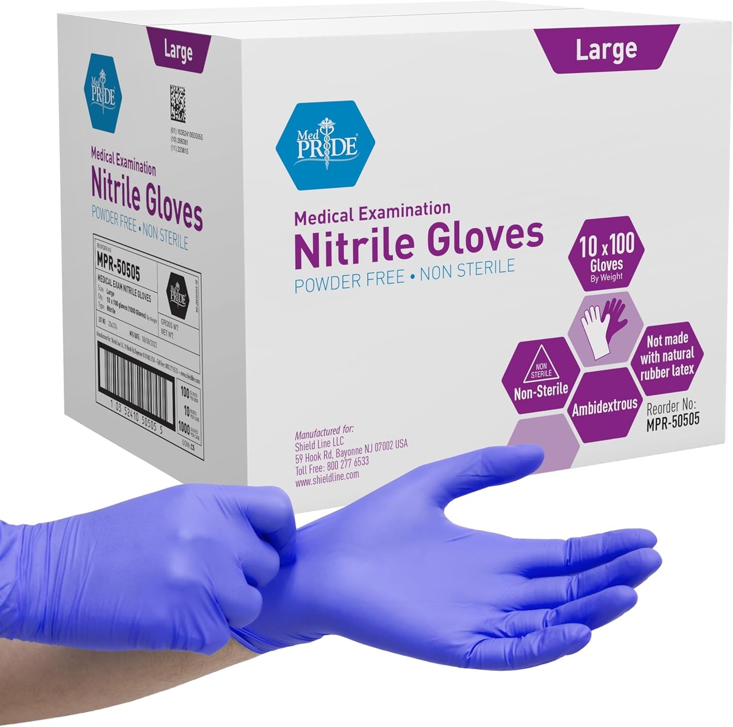 MedPride Nitrile Exam Gloves - Powder-Free, Iris Blue, Medium | Box of 100