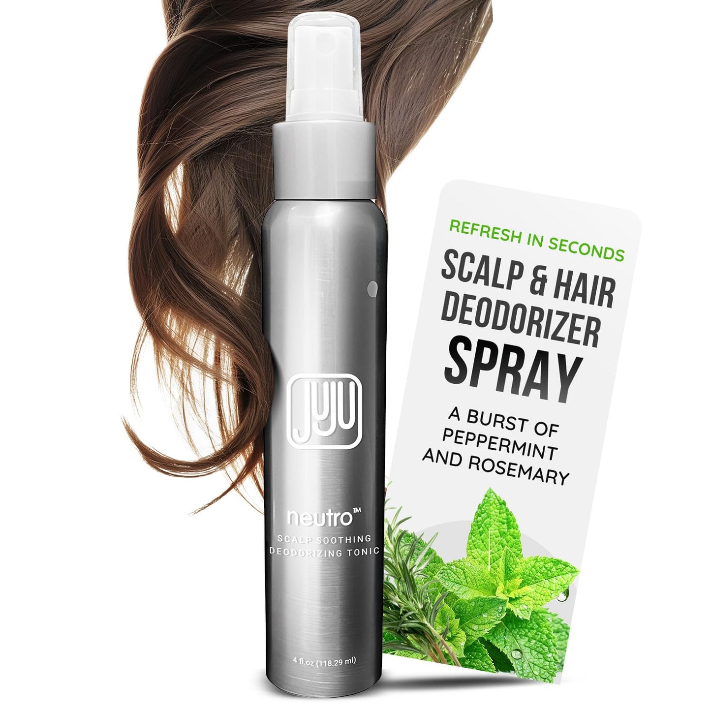 Neutro Soothing Scalp and Hair Deodorizing Tonic Spray 4 Fl Oz, Scalp Odor After Workout Hair Refresher for Women & Men, Odor Neutralizer Spray, Essential Oil Based Fragrance - Peppermint & Rosemary