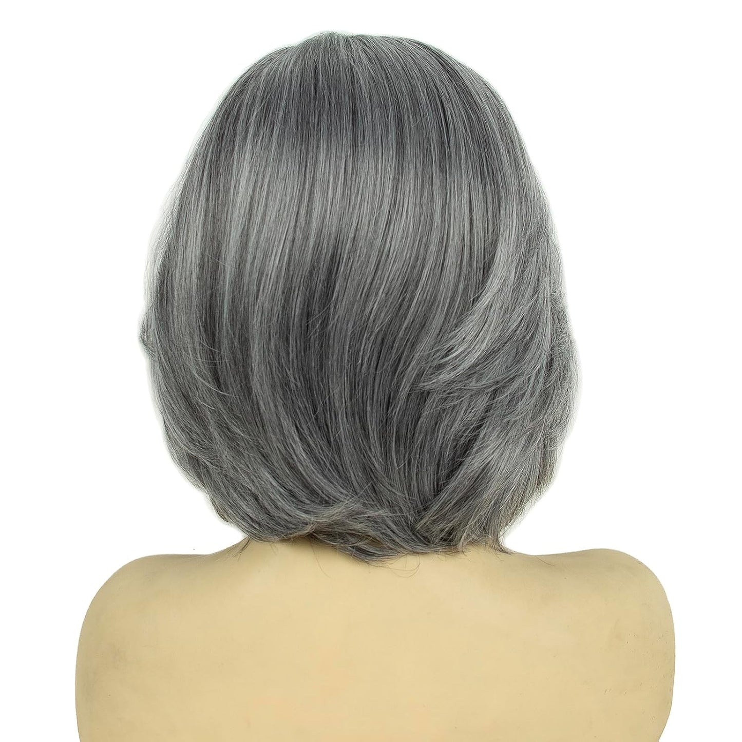 Grey White Highlight Wigs for Women - Heat Resistant Synthetic Hair | Natural Wave Cosplay & Daily Use (Silver Gray)