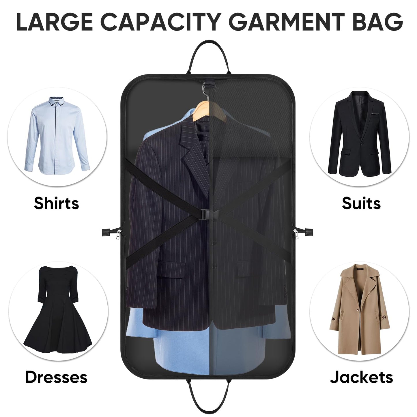 BALEINE Travel Garment Bag, Travel Suit Bag for Men, Water Resistant Carry on Garment Bag for Hanging Clothes, Garment Duffel Bag for Travel Business (Black)