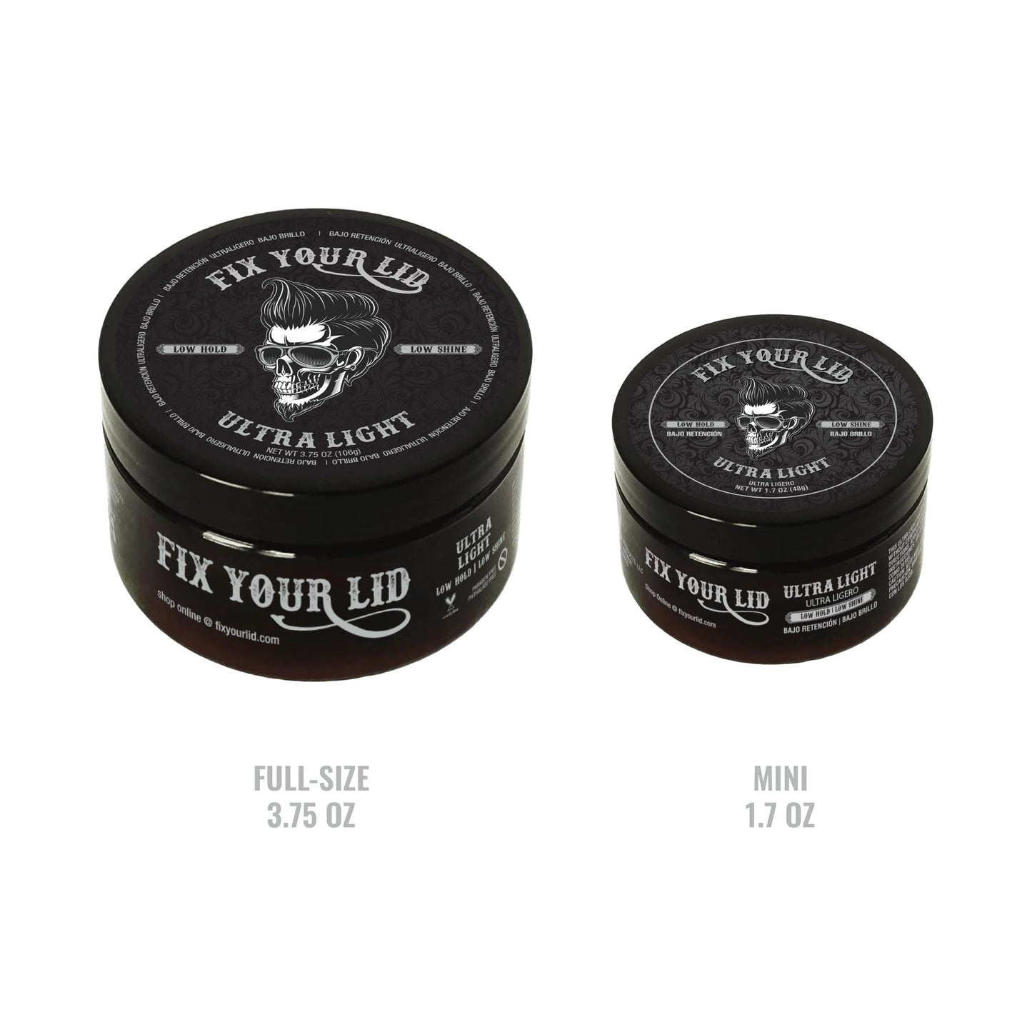 Fix Your Lid Ultra Light Pomade for Men - Low Hold & Low Shine Styling - Water-Based, Easy to Wash Out - Full Size & Travel Size Bundle - 3.75 oz + 1.7 oz