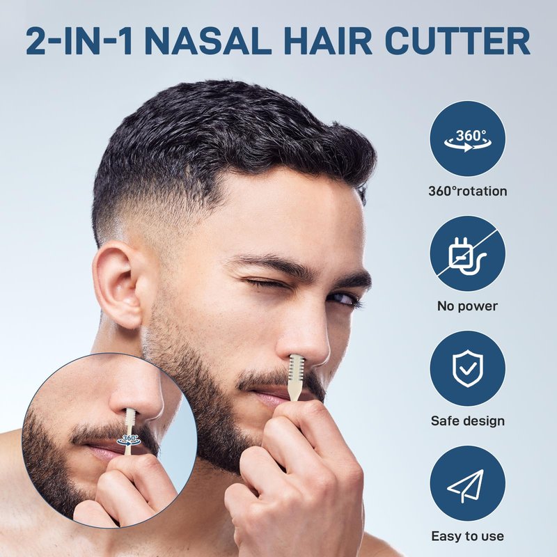 DAFEDE Nasal Hair Cutter, Double Sided Nose Hair Knife, 360° Nostril Hair Remover Tool, Nose Hair Trimmer for Men Women, with Soft Cleaning Brush (Beige)
