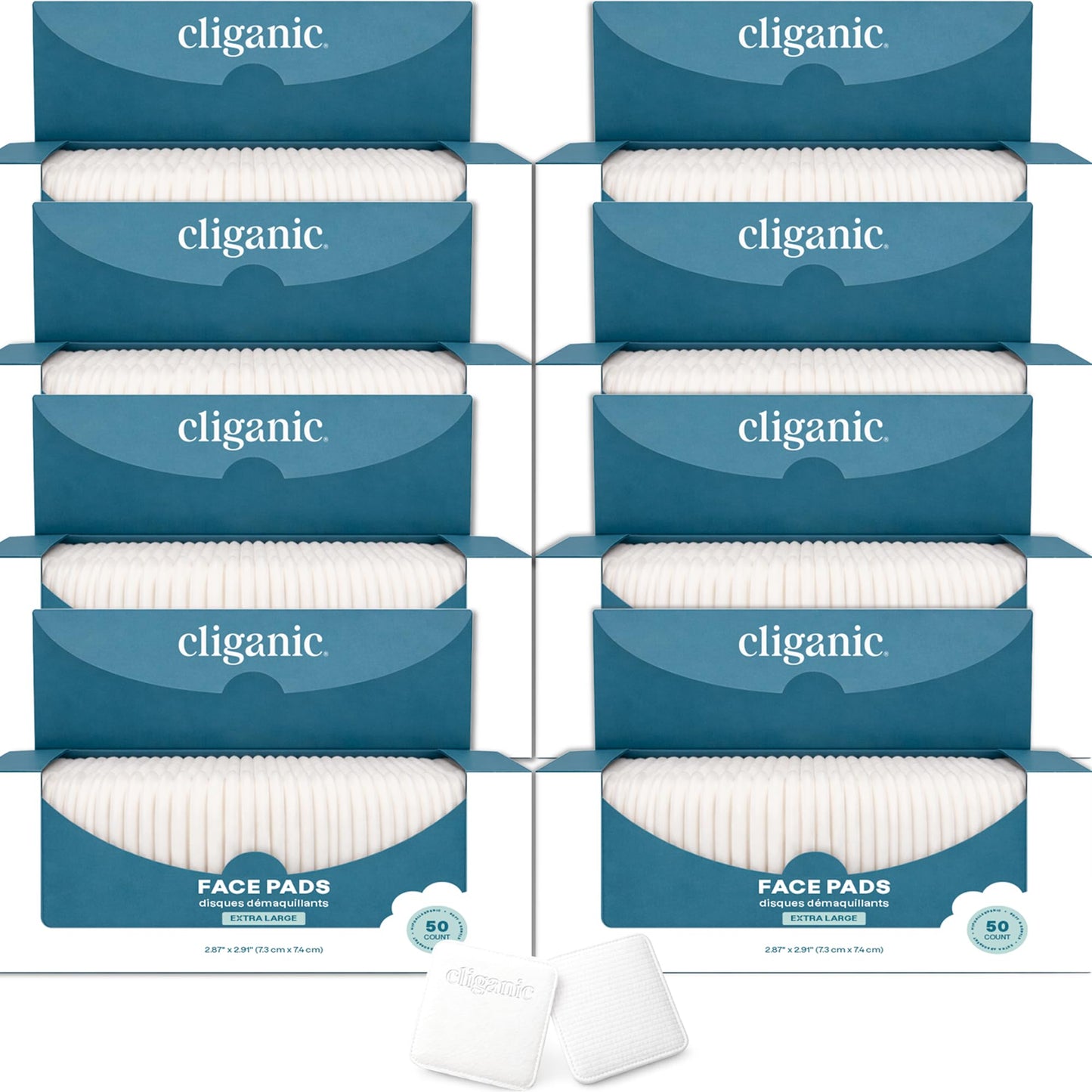 Cliganic Extra Large Face Pads (400 Count) - Soft, Extra Absorbent, Ultra Durable, Hypoallergenic, For Makeup, Nail Polish & Daily Buildup Removal, Toner & Cleanser Application, Dual Sided & Lint-Free
