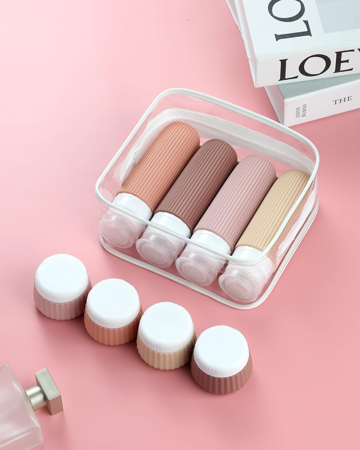 Travel Bottles - 8 Pack TSA Approved 3 oz Leak Proof Silicone Containers | Clear Toiletry Jars