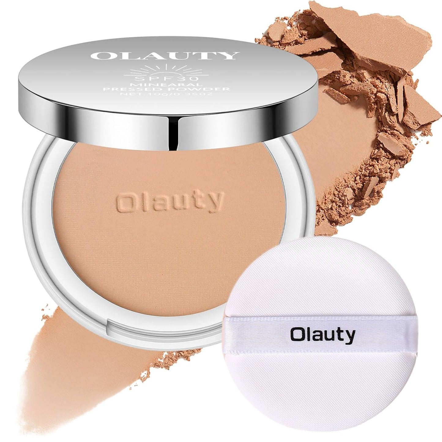 Mineral Powder Foundation SPF 30+ | 4-in-1 Pressed Sunscreen Compact for Face, Natural Ivory, Matte Finish