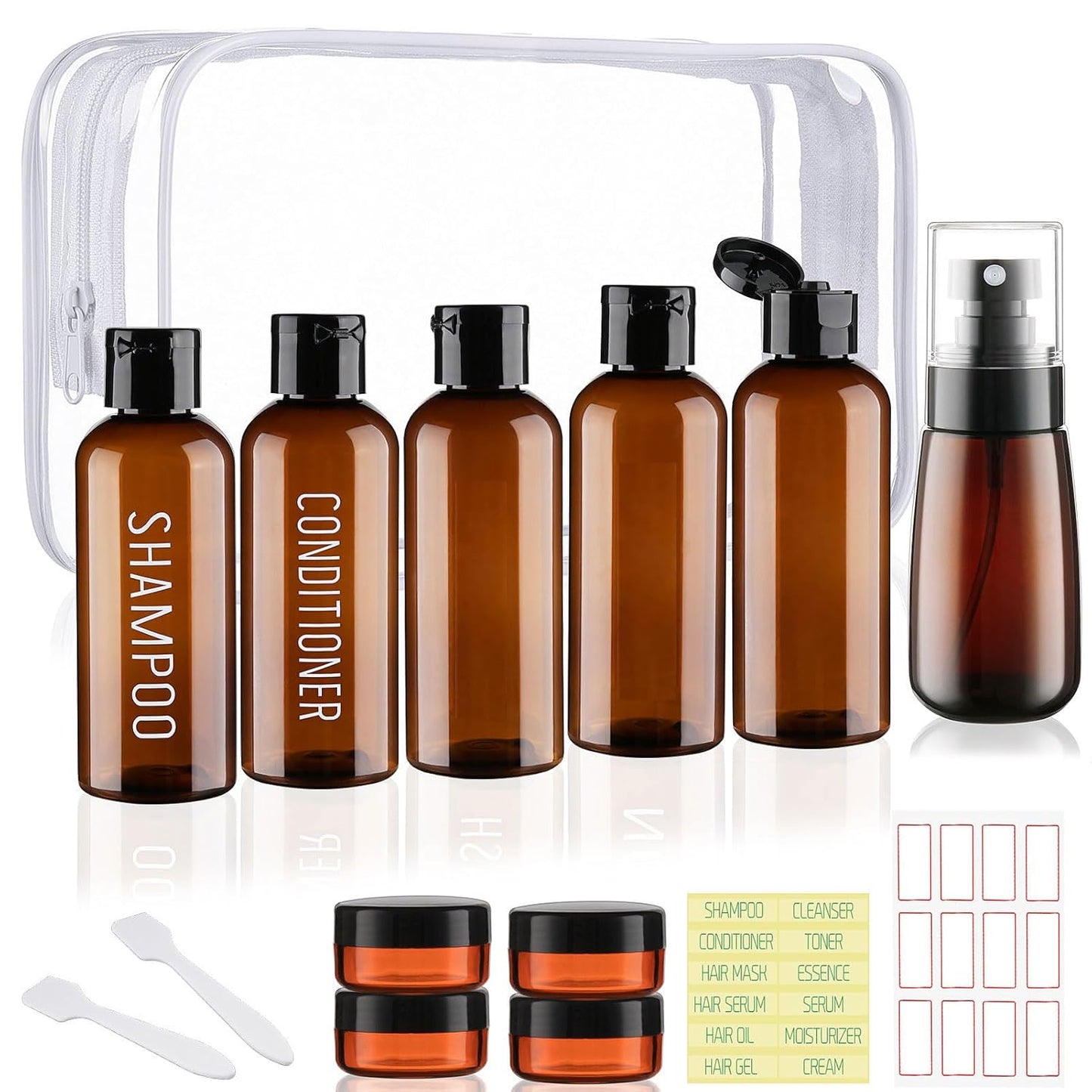 Travel Bottles for Toiletries - TSA Approved 10 Pack | Leak Proof 3.4oz Squeeze Containers - Brown