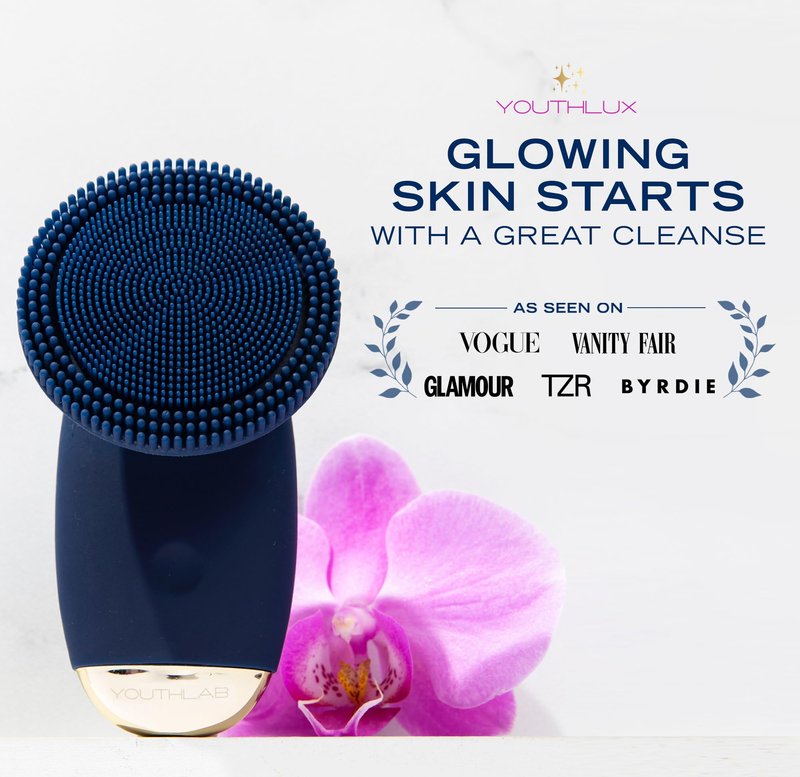 YOUTHLUX SoniGlow Silicone Face Scrubber/Facial Cleansing Brush – Electric Vibrating Skincare Scrubber Tool for Deep Pore Cleansing, Gentle Massage, Makeup Removal, Waterproof and Rechargeable (Navy)