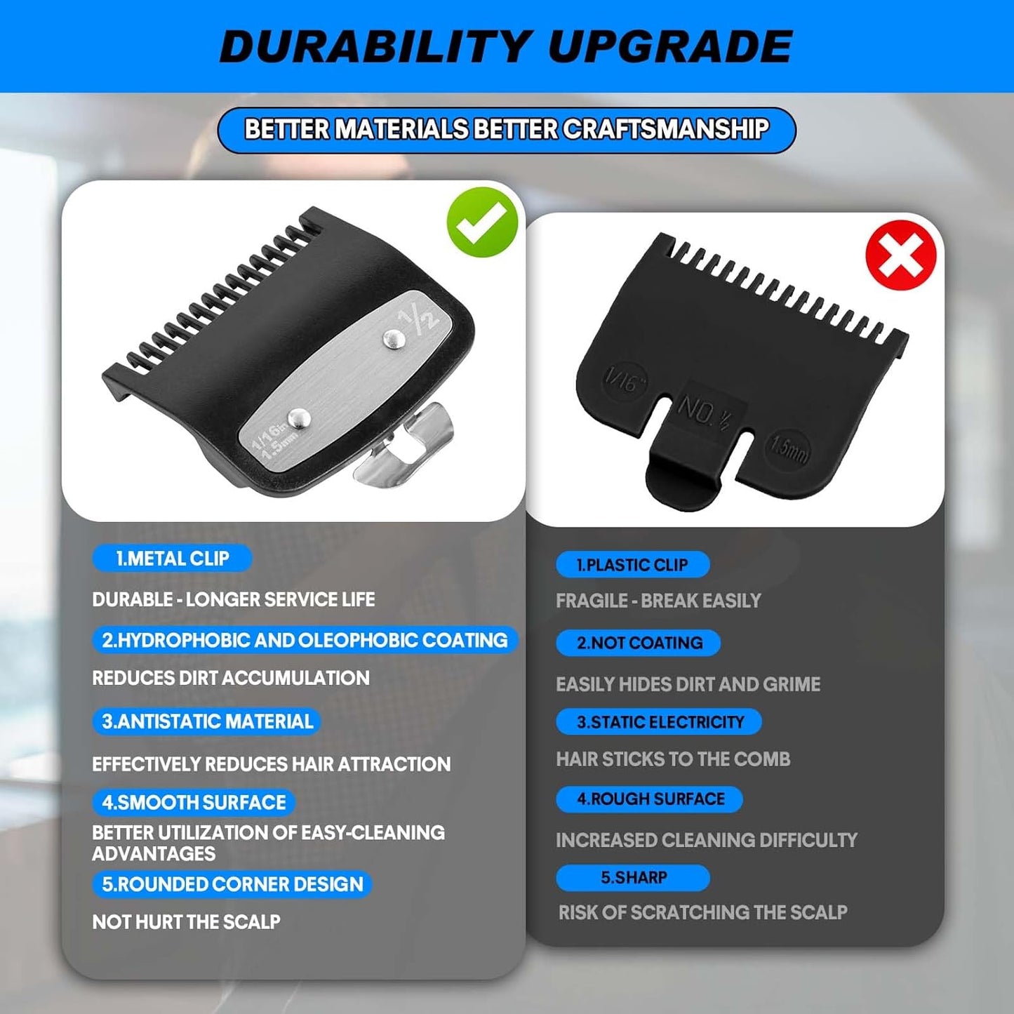 Wahl Clipper Guards Set - 2 Pack Metal Guide Comb Attachments | 1/16" (1.5 mm) for Barbers & Stylists - Black