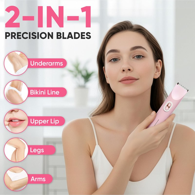 Electric Bikini Trimmer for Women, Dual Head Waterproof Rechargeable Body Shaver, Painless Hair Remover for Bikini Line, Underarms & Legs