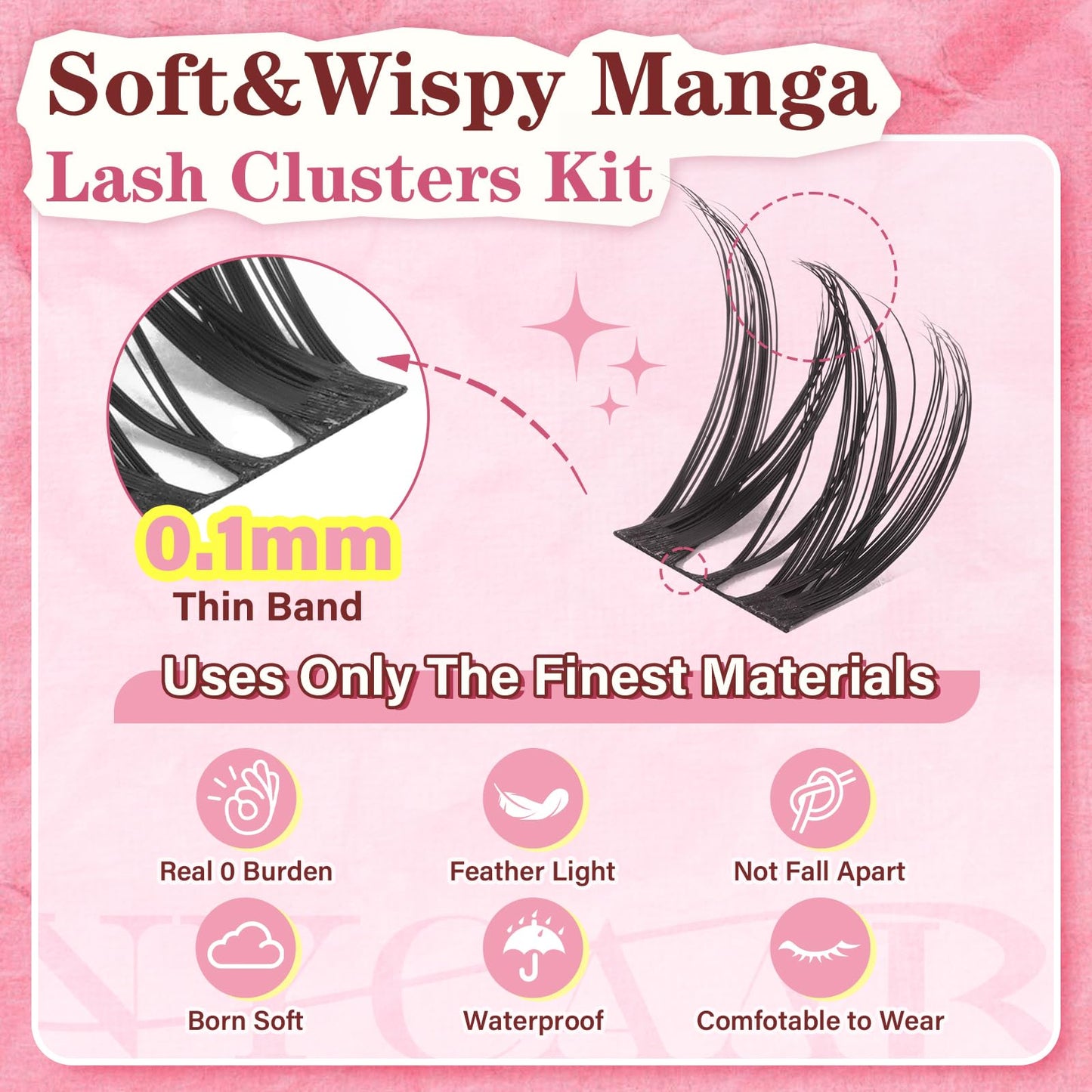NYCAAR Flaunt Manga Lash Clusters Kit Wispy Flora Lash Extension Kit with 132pcs Eyelash Clusters in D Curl 8-18mm, Ultra-Thin Band, Includes Bond and Seal, Remover & Applicators for DIY at Home