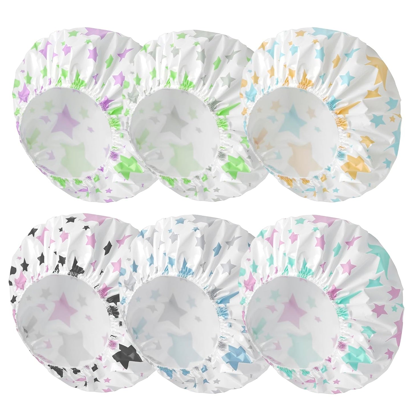 Waterproof Shower Caps for Women - 6 PCS Reusable Elastic Bathing Caps | Double-Sided EVA in Candy Colors