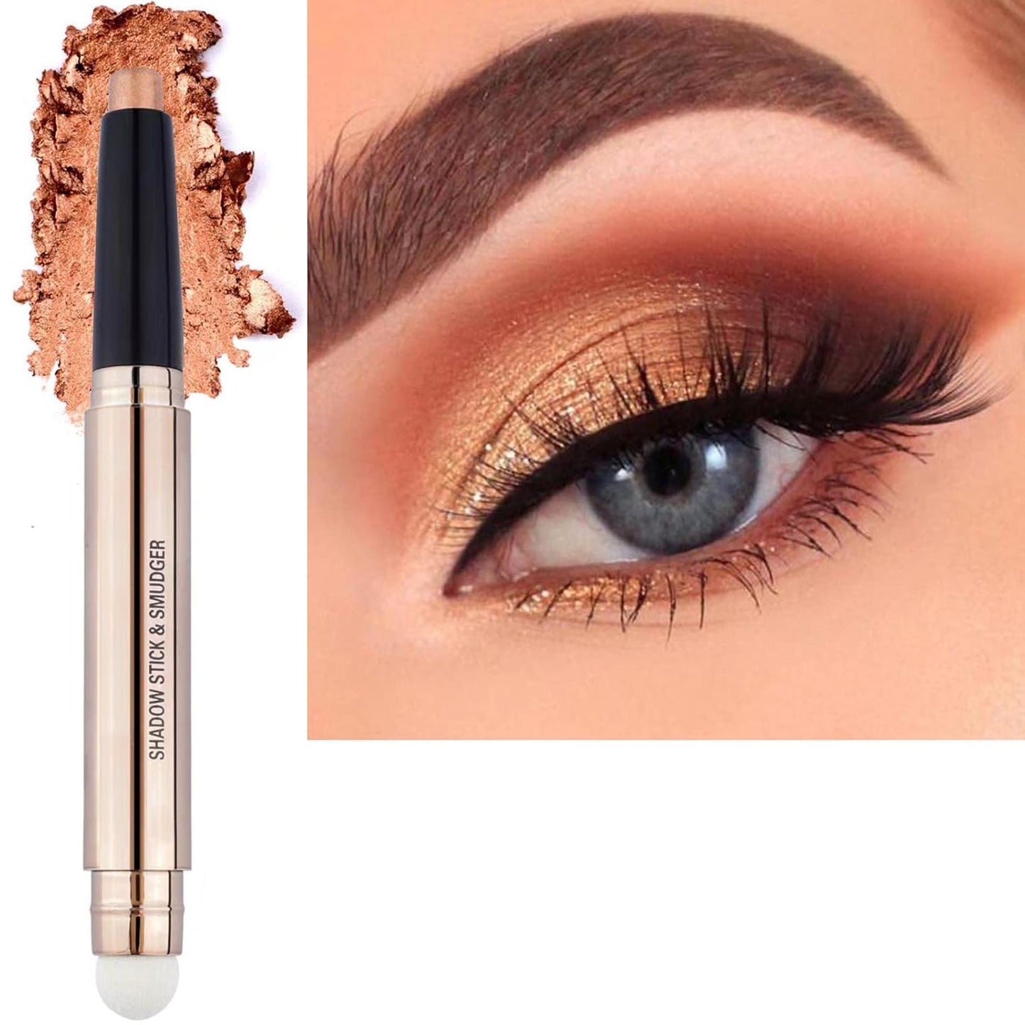 Light Gold Eyeshadow Stick - Waterproof Hypoallergenic Crayon Makeup | Long-Lasting Shimmer with Soft Brush