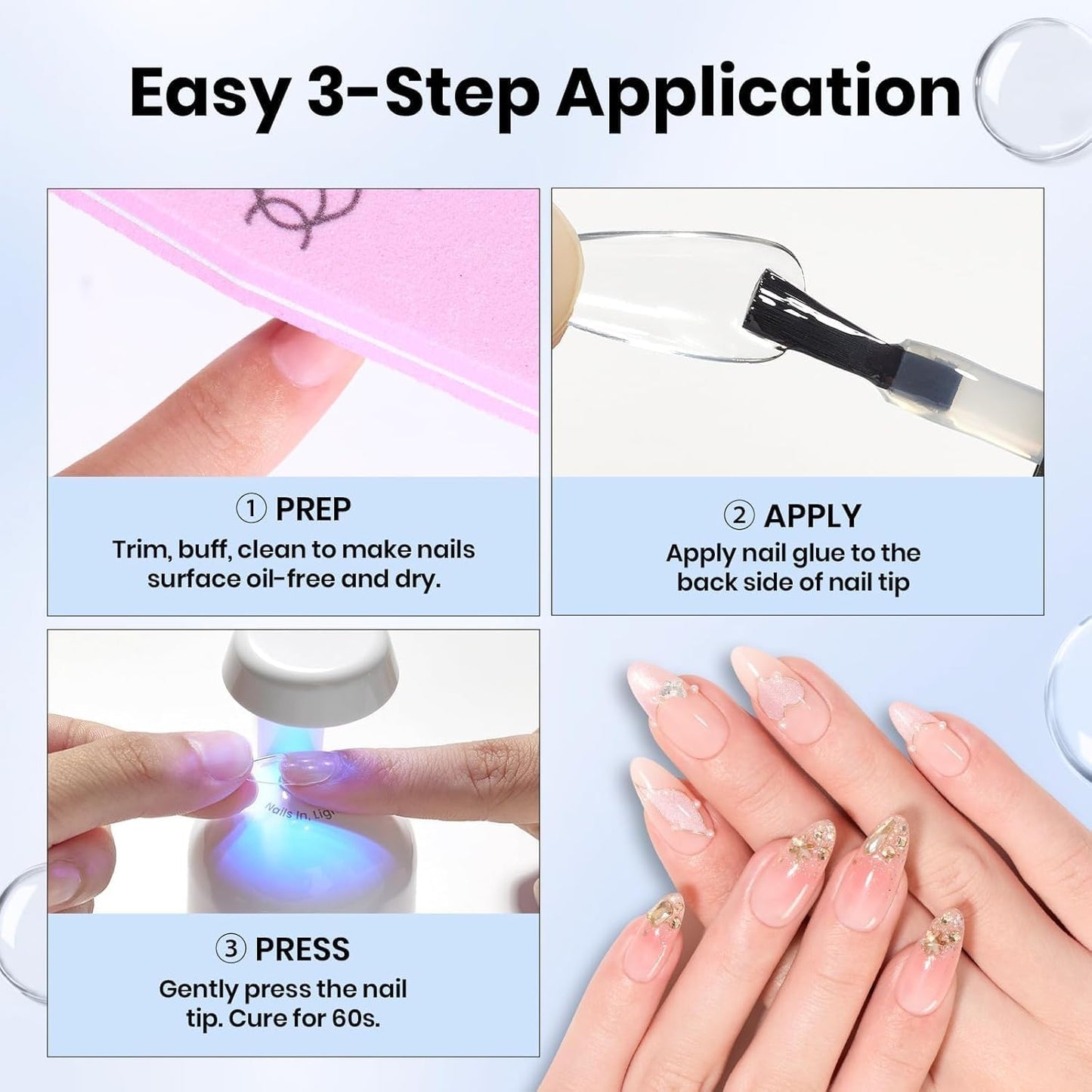 Beetles Gel Polish - 9 in 1 Nail Glue with Strong Brush Applicator | 0.5 Fl Oz for False Nails & Rhinestones
