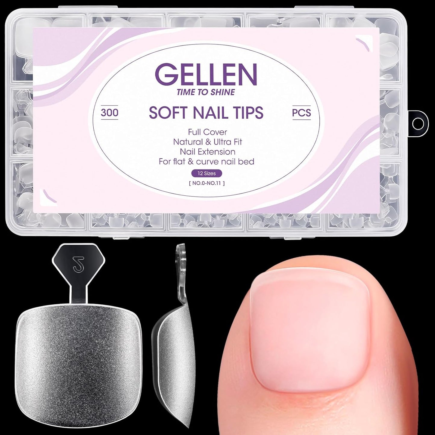 Press On Toenails - 300PCS Short Square Matte Gel Nail Tips | 12 Sizes Clear Extensions for DIY Pedicure