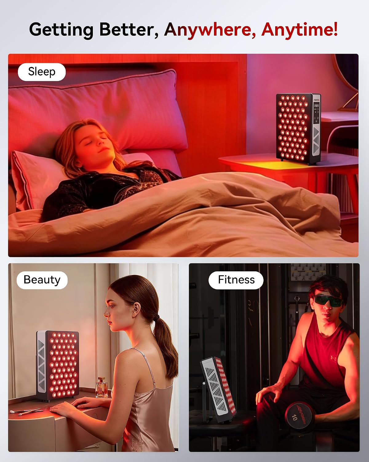 FLIKEZE Red Light Therapy Panel - 4-Chip 630nm/660nm/830nm/850nm | Dimmable, Timer & 3 Modes for Body and Face
